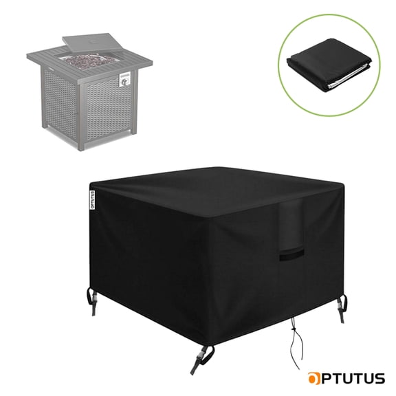 OPTUTUS Square Fire Pit Cover 30x30x25 Inch, Heavy Duty Waterproof Outdoor Firepit Cover with Vent & Drawstring, UV Resistant Oxford Fabric Patio Fire Pit Protector, Black