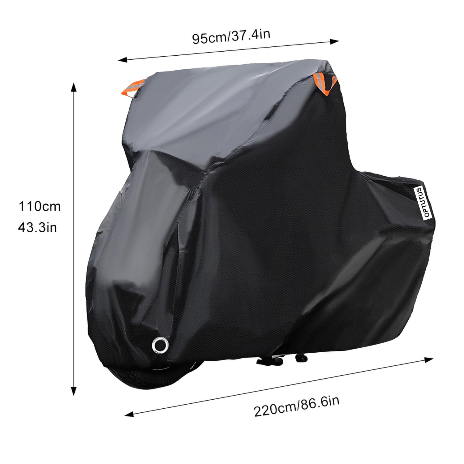 OPTUTUS XL Fluorescent Motorcycle Cover for Outdoor Waterproof Sunproof All Weather Protection, Orange Reflective Nighttime Heavy Duty Motorcycle Cover - 87 x 37 x 43 inches