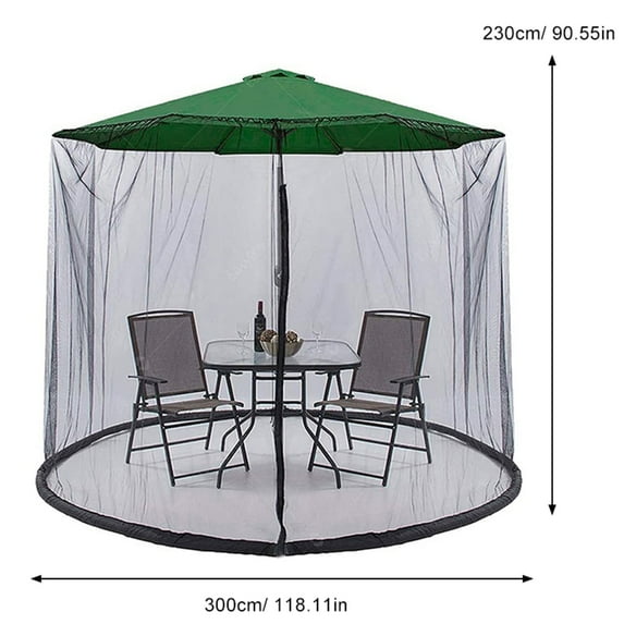 OPTUTUS For 10ft Patio Umbrella Mosquito Net with Double Zip Door and Adjustable Top Drawstring
