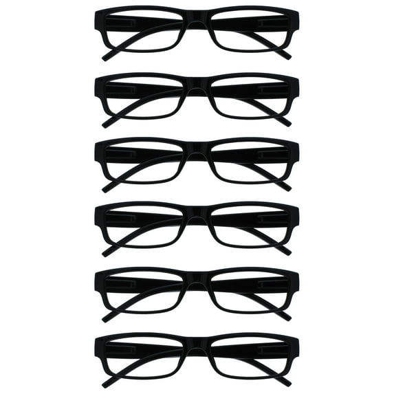 OPULIZE ACE Reading Glasses 6 Pack - Classic Everyday Narrow Frame - Scratch Resistant Spring Hinges - Black - Mens Womens - RRRRRRR32 - +1.50