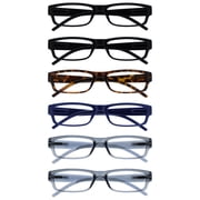 OPULIZE ACE Reading Glasses 6 Pack - Classic Everyday Narrow Frame - Scratch Resistant Spring Hinges - Black Brown Blue Grey - Mens Womens - RRRRRRR32-112377 - +3.50