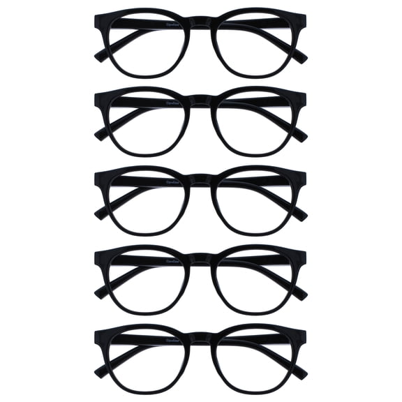 OPULIZE BLU Blue Light Blocking Glasses for Women Men - 5 Pack - Cool Round Frame - Anti-Glare Computer and Gaming Eyewear - UV and Eyestrain Protection - Improve Sleep - Black  0.00