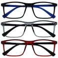 thumbnail image 1 of OPULIZE INK Reading Glasses - 3-Pack - Large Rectangular Frame - Black Gray Dark Red - Mens Womens - Spring Hinges - RRR4-17Z - +3.00, 1 of 6