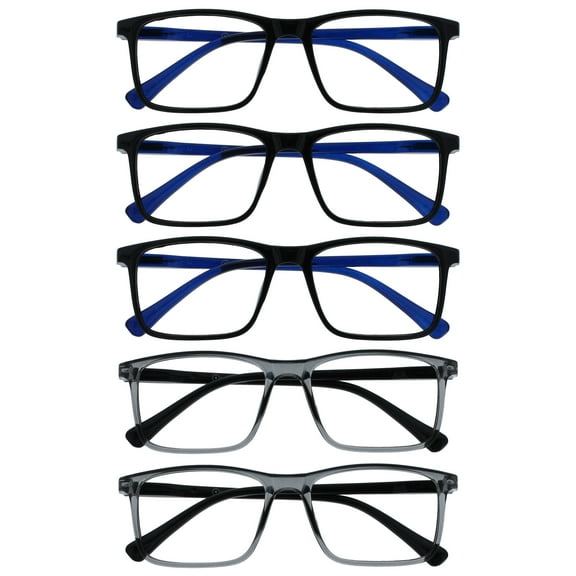 OPULIZE INK Reading Glasses 5 Pack - Large Rectangular Frame - Black Transparent Gray - Spring Hinges, Scratch Resistant - Mens Womens - RRRRR4-11177 - +2.50