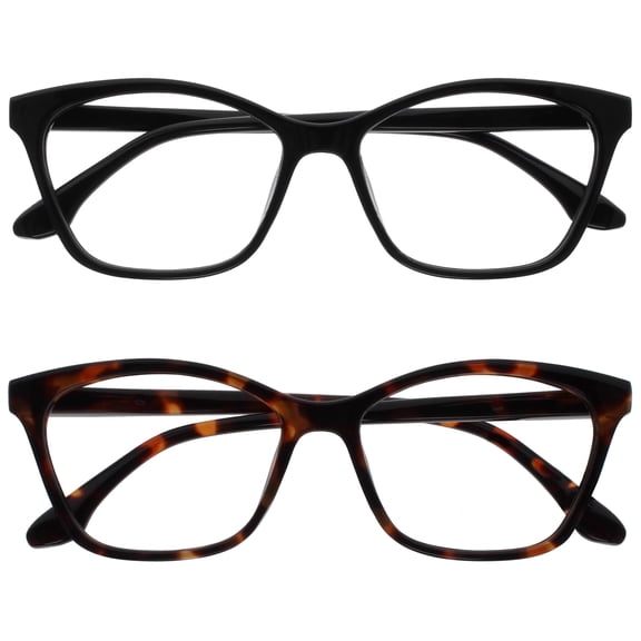 OPULIZE KAT Reading Glasses - 2-Pack - Cat-Eye Frame - Black, Brown - Men & Women - Spring Hinges - RR59-12 - +1.50