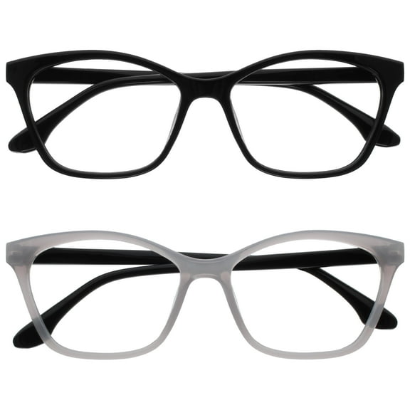 OPULIZE KAT Reading Glasses - 2-Pack - Cat-Eye Frame - Black, Gray - Men & Women - Spring Hinges - RR59-17 - +2.00