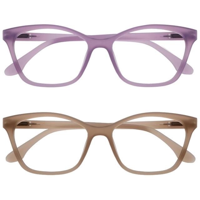 OPULIZE KAT Reading Glasses - 2-Pack - Cat-Eye Frame - Purple, Taupe - Men & Women - Spring Hinges - RR59-5U - +1.50