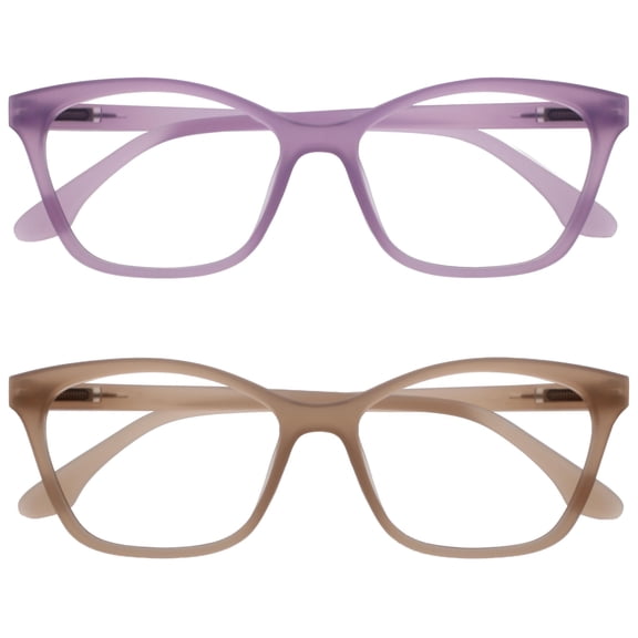 OPULIZE KAT Reading Glasses - 2-Pack - Cat-Eye Frame - Purple, Taupe - Men & Women - Spring Hinges - RR59-5U - +3.00