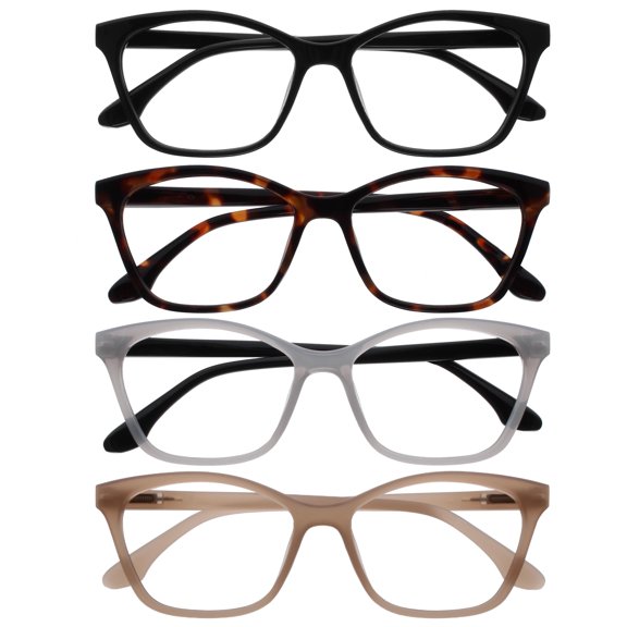 OPULIZE KAT Reading Glasses - 4-Pack - Cat-Eye Frame - Black, Brown, Grey, Taupe - Men & Women - Spring Hinges - RRRR59-127U - +1.00