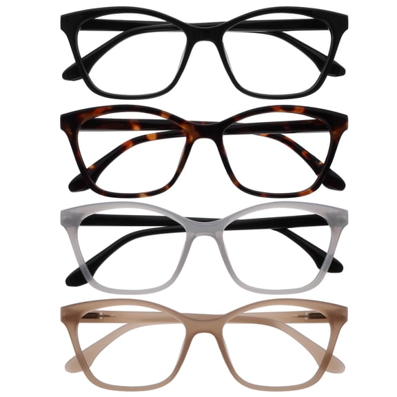 OPULIZE KAT Reading Glasses - 4-Pack - Cat-Eye Frame - Black, Brown, Grey, Taupe - Men & Women - Spring Hinges - RRRR59-127U -  2.50