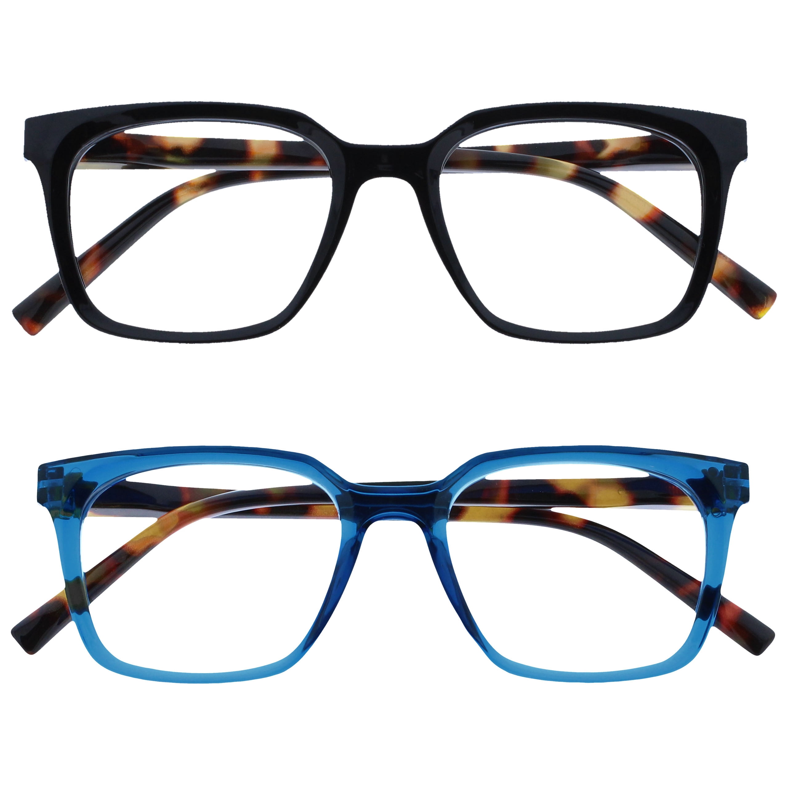 OPULIZE KOI Reading Glasses 2 Pack - Large Rectangular Frame - Black ...
