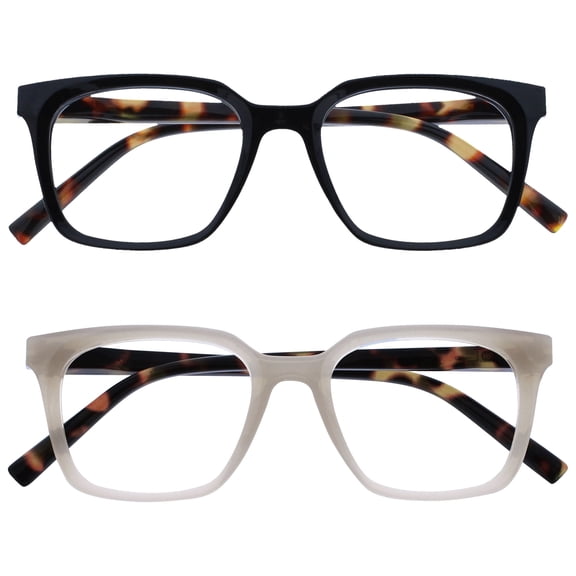OPULIZE KOI Reading Glasses 2 Pack - Large Rectangular Frame - Black-Gray - Mens Womens - Spring Hinges - RR50-17 - +1.50