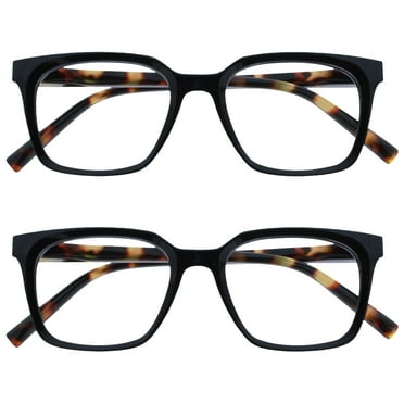 OPULIZE KOI Reading Glasses 2 Pack - Large Rectangular Frame - Black - Mens Womens - Spring Hinges - RR50-1 - +1.00