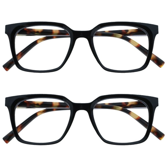 OPULIZE KOI Reading Glasses 2 Pack - Large Rectangular Frame - Black - Mens Womens - Spring Hinges - RR50-1 - +2.50