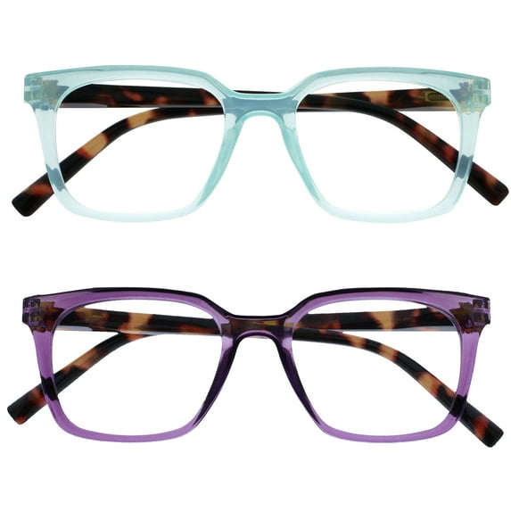 OPULIZE KOI Reading Glasses 2 Pack - Large Rectangular Frame - Purple-Aqua - Mens Womens - Spring Hinges - RR50-5Q - +1.50