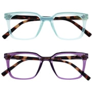 OPULIZE KOI Reading Glasses 2 Pack - Large Rectangular Frame - Purple-Aqua - Mens Womens - Spring Hinges - RR50-5Q - +3.50
