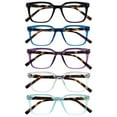 thumbnail image 1 of OPULIZE KOI Reading Glasses 5 Pack - Large Rectangular Frame - Black-Blue-Purple-Clear-Aqua - Mens Womens - Spring Hinges - RRRRR50-135CQ - +1.00, 1 of 6