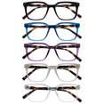 thumbnail image 1 of OPULIZE KOI Reading Glasses 5 Pack - Large Rectangular Frame - Black-Blue-Purple-Gray-Clear - Mens Womens - Spring Hinges - RRRRR50-1357C - +2.00, 1 of 6