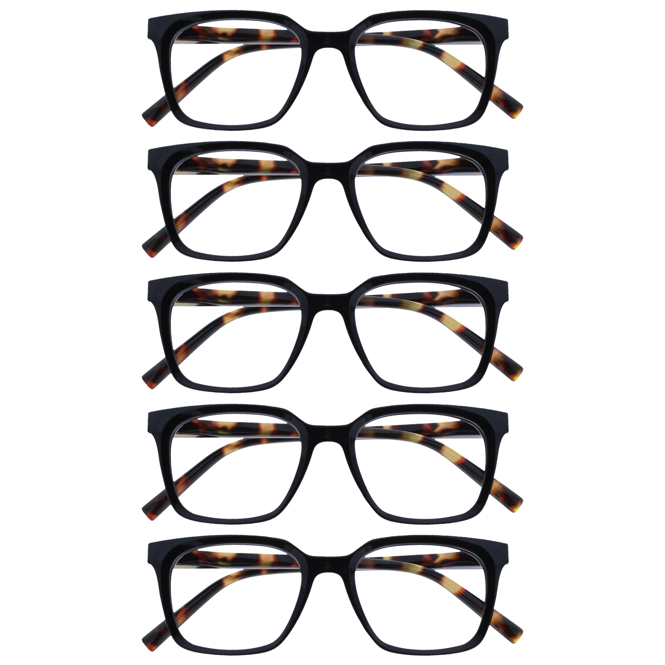 OPULIZE KOI Reading Glasses 5 Pack - Large Rectangular Frame - Black