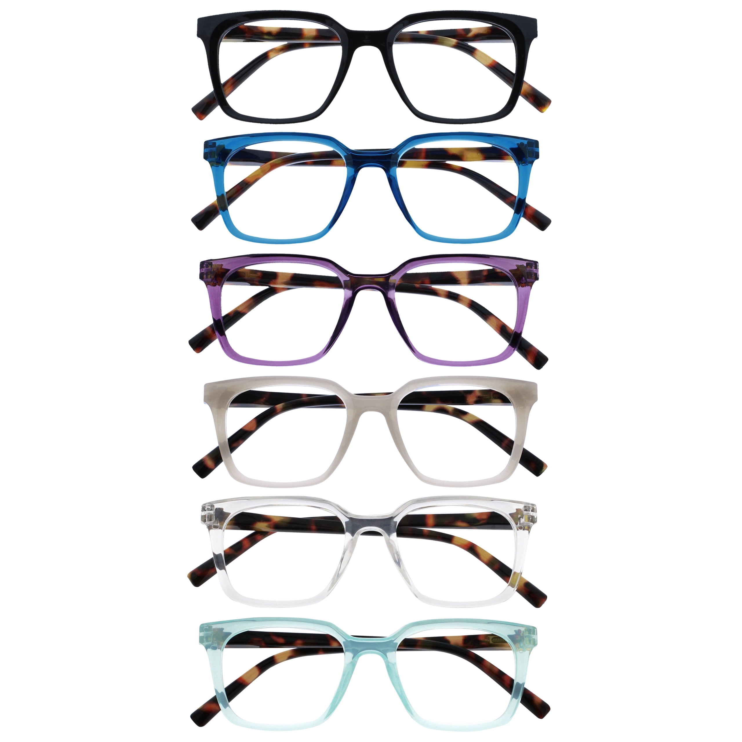 OPULIZE KOI Reading Glasses 6 Pack - Large Rectangular Frame - Black ...