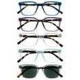 thumbnail image 1 of OPULIZE KOI Reading Glasses With Reading Sunglasses 5 Pack - Rectangular Frame - Black-Purple-Clear-Aqua-Clear - Mens Womens - Spring Hinges - RRRRS50-35CQC - +2.00, 1 of 6