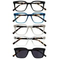 thumbnail image 1 of OPULIZE KOI Reading Glasses With Reading Sunglasses 5 Pack - Rectangular Frame - Black-Blue-Gray-Clear-Black - Mens Womens - Spring Hinges - RRRRS50-137C1 - +2.00, 1 of 6