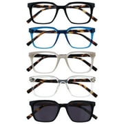 OPULIZE KOI Reading Glasses With Sun Reader 5 Pack - Rectangular Frame - Black-Blue-Gray-Clear-Black - Mens Womens - Spring Hinges - RRRRS50-137C1 - +2.50