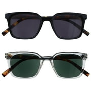 OPULIZE KOI Reading Sunglasses 2 Pack - Large Rectangular Frame - Tinted Lens UV400 - Black-Clear - Mens Womens - Spring Hinges - SS50-1C - +1.50