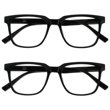 OPULIZE LEO Reading Glasses - 2 -Pack - Large Rectangular Frame - Black - Mens Womens - Spring Hinges - RR55-1 - +1.00