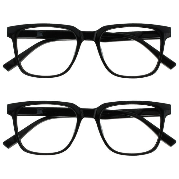 OPULIZE LEO Reading Glasses - 2 -Pack - Large Rectangular Frame - Black - Mens Womens - Spring Hinges - RR55-1 - +3.00