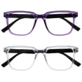 thumbnail image 1 of OPULIZE LEO Reading Glasses - 2 -Pack - Large Rectangular Frame - Purple, Clear - Mens Womens - Spring Hinges - RR55-5C - +1.00, 1 of 6