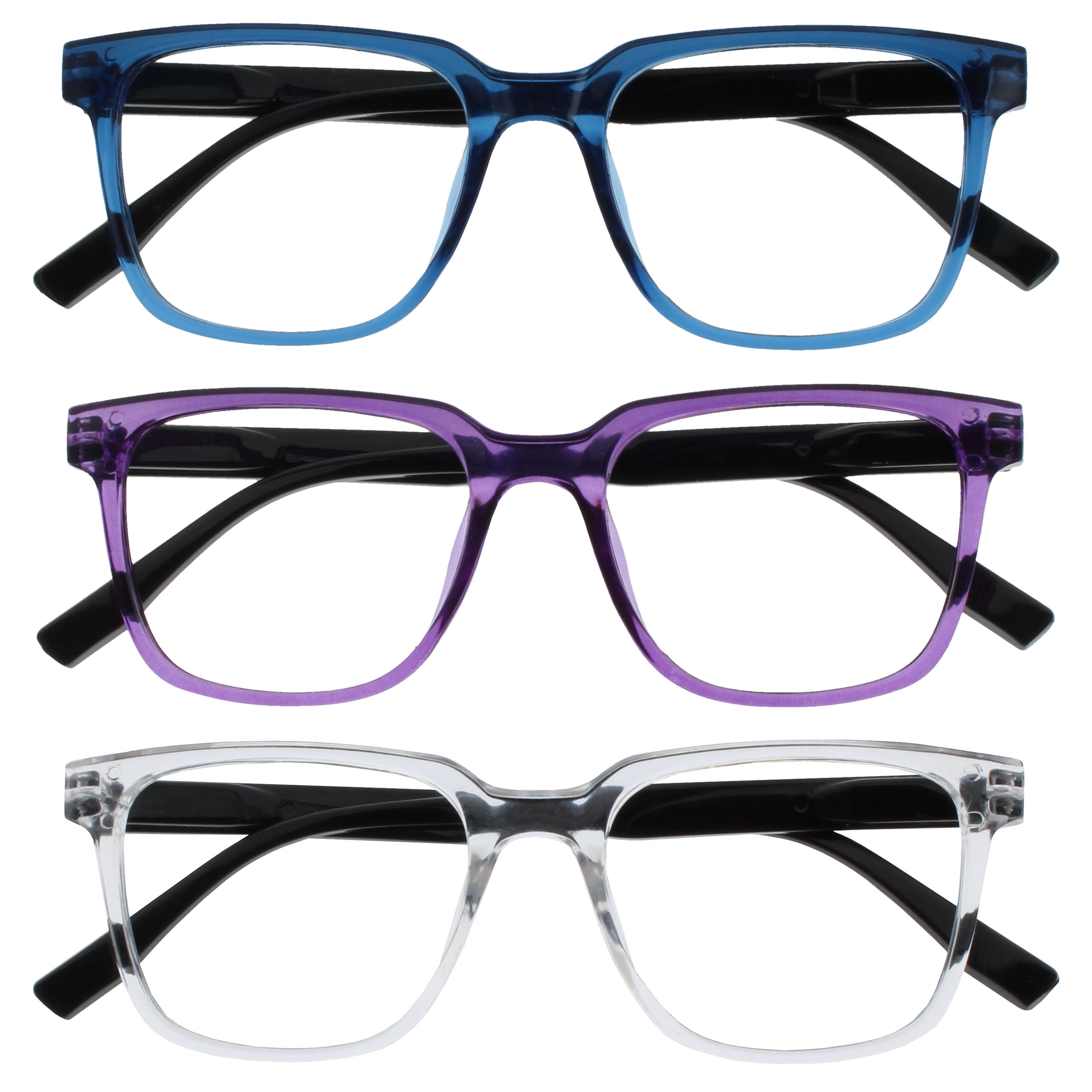 OPULIZE LEO Reading Glasses - 3 -Pack - Large Rectangular Frame - Blue ...