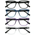 thumbnail image 1 of OPULIZE LEO Reading Glasses - 4-Pack - Large Rectangular Frame - Black, Blue, Purple, Clear - Mens Womens - Spring Hinges - RRRR55-135C - +3.50, 1 of 6