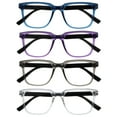 thumbnail image 1 of OPULIZE LEO Reading Glasses - 4-Pack - Large Rectangular Frame - Blue, Purple, Grey, Clear - Mens Womens - Spring Hinges - RRRR55-357C - +3.00, 1 of 6