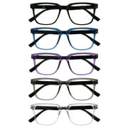 OPULIZE LEO Reading Glasses - 5 -Pack - Large Rectangular Frame - Black, Blue, Purple, Grey, Clear - Mens Womens - Spring Hinges - RRRRR55-1357C - +3.00