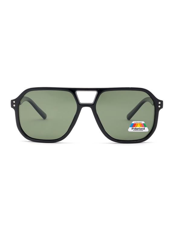 LUX Aviator Polarized Sunglasses - Anti-Glare Eyewear for Women Men - UV & Eyestrain Protection - Classic Aviator Style Glasses - Dark Green Lenses, Black Frame - Pack of 1