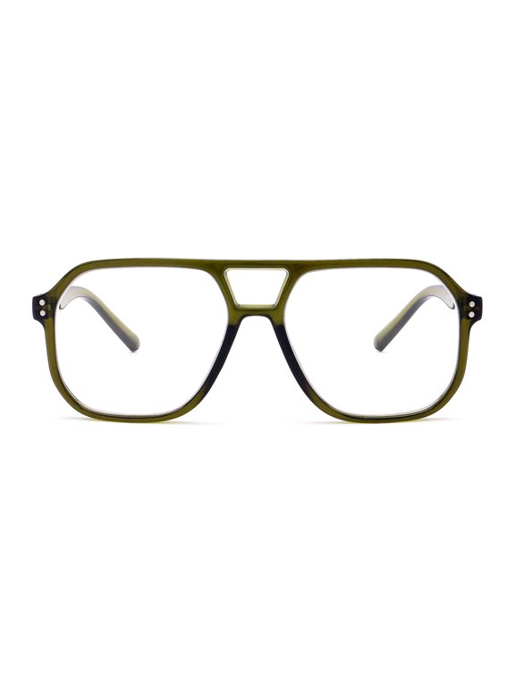 LUX Blue Light Glasses - Gaming & Computer Eyewear for Women Men - UV & Eyestrain Protection - Classic Aviator Style Glasses - Clear Lenses, Transparent Olive Green Frame - Pack of 1