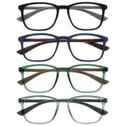 OPULIZE MAX Reading Classes 4 Pack - Classic Large Rectangular Frame - Matte Black Blue Green Gray - Men's Women's Unisex - Spring Hinges - RRRR78-1367 - +2.00