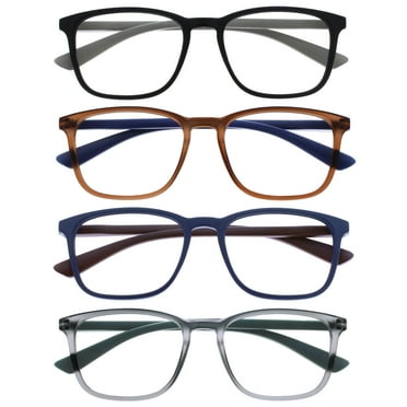 OPULIZE Max Reading Classes 4 Pack - Classic Large Rectangular Frame - Matte Black Brown Blue Grey - Men's Women's Unisex - Spring Hinges - RRRR78-1237 -  2.00