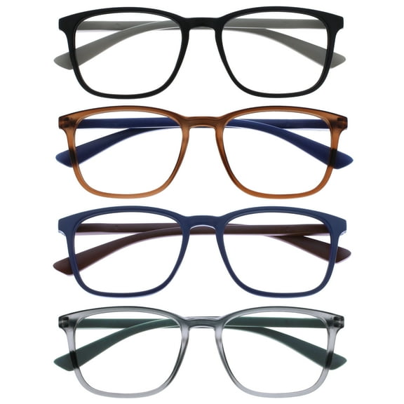 OPULIZE MAX Reading Classes 4 Pack - Classic Large Rectangular Frame - Matte Black Brown Blue Gray - Men's Women's Unisex - Spring Hinges - RRRR78-1237 - +2.00