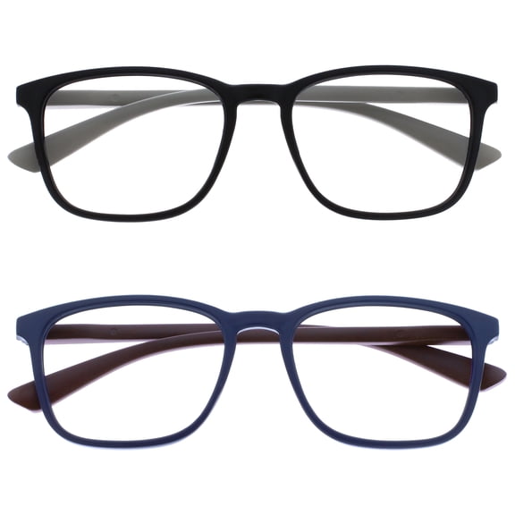 OPULIZE MAX Reading Glasses 2 Pack - Classic Large Rectangular Frame - Matte Black Blue - Men's Women's Unisex - Spring Hinges - RR78-13 - +1.50