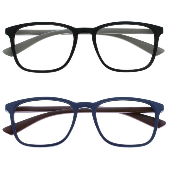 OPULIZE MAX Reading Glasses 2 Pack - Classic Large Rectangular Frame - Matte Black Blue - Men's Women's Unisex - Spring Hinges - RR78-13 - +3.00