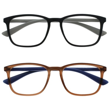 OPULIZE Max Reading Glasses 2 Pack - Classic Large Rectangular Frame - Matte Black Brown - Men's Women's Unisex - Spring Hinges - RR78-12 - +1.00