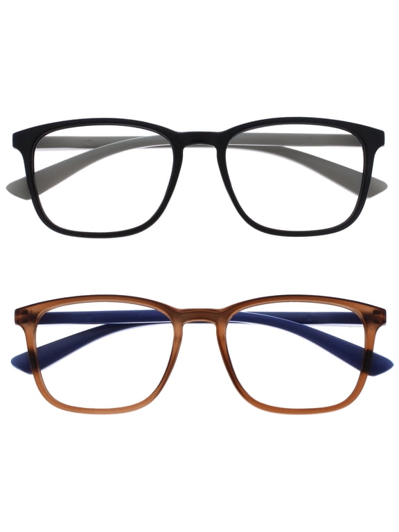 MAX Reading Glasses 2 Pack - Classic Large Rectangular Frame - Matte Black Brown - Men's Women's Unisex - Spring Hinges - RR78-12 - +1.00