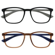 OPULIZE MAX Reading Glasses 2 Pack - Classic Large Rectangular Frame - Matte Black Brown - Mens Womens Unisex - Spring Hinges - RR78-12 - +3.00