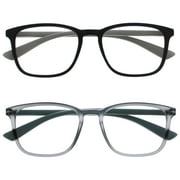 OPULIZE MAX Reading Glasses 2 Pack - Classic Large Rectangular Frame - Matte Black Gray - Mens Womens Unisex - Spring Hinges - RR78-17 - +2.00