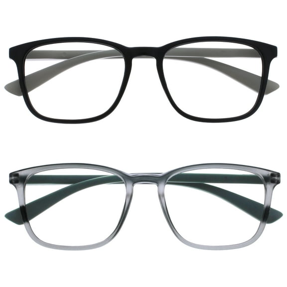 OPULIZE MAX Reading Glasses 2 Pack - Classic Large Rectangular Frame - Matte Black Gray - Men's Women's Unisex - Spring Hinges - RR78-17 - +2.50