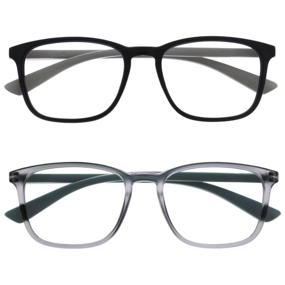 OPULIZE MAX Reading Glasses 2 Pack - Classic Large Rectangular Frame - Matte Black Gray - Men's Women's Unisex - Spring Hinges - RR78-17 - +3.50