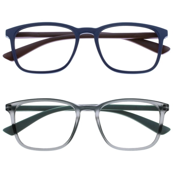 OPULIZE MAX Reading Glasses 2 Pack - Classic Large Rectangular Frame - Matte Blue Gray - Men's Women's Unisex - Spring Hinges - RR78-37 -  2.00