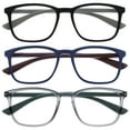 thumbnail image 1 of OPULIZE MAX Reading Glasses 3 Pack - Classic Large Rectangular Frame - Matte Black Blue Gray - Men's Women's Unisex - Spring Hinges - RRR78-137 - +2.00, 1 of 6